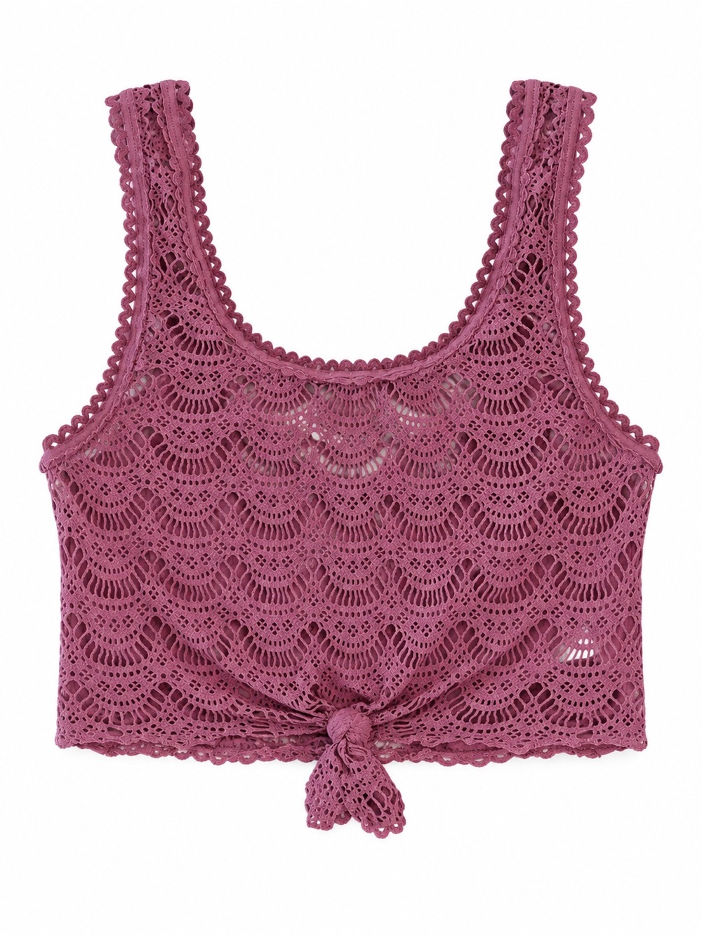 BECCA REBECCA VIRTUE CROCHET LAYERED SWIM TOP SET MEDIUM MAUVE TIE FRONT 2 p